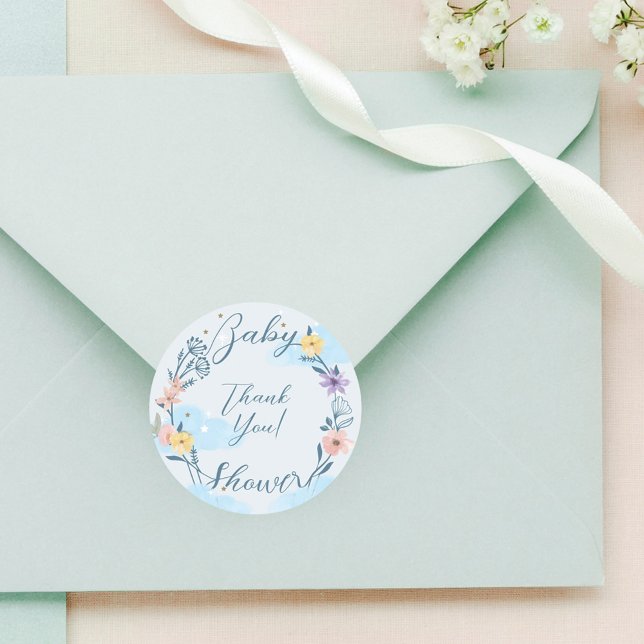 Thank You Hot Air Balloon Teddy Bear Blue Classic Round Sticker (Thank You Hot Air Balloon Teddy Bear Blue Classic Round Sticker)