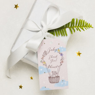 Thank You Hot Air Balloon Teddy Bear Pink Gift Tags