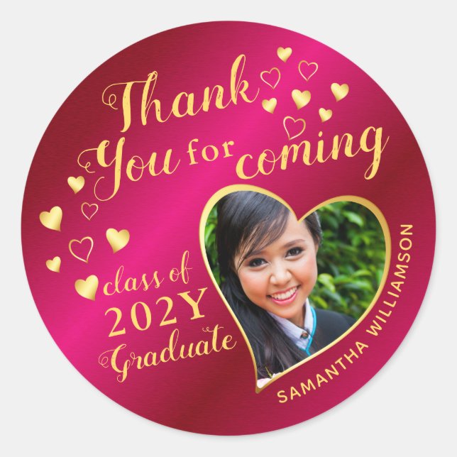 Thank You Hot Pink and Gold 2025 Graduation Classic Round Sticker (Front)