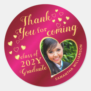 Thank You Hot Pink and Gold 2025 Graduation Classic Round Sticker
