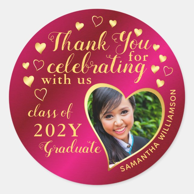 Thank You Hot Pink and Gold 2025 Graduation Favour Classic Round Sticker (Front)