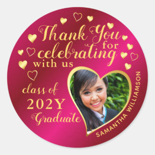 Thank You Hot Pink and Gold 2025 Graduation Favour Classic Round Sticker