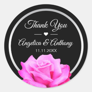 Thank You Hot Pink Fushia Rose Wedding Seals