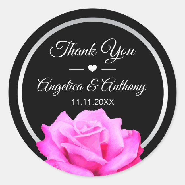 Thank You Hot Pink Fushia Rose Wedding Seals (Front)