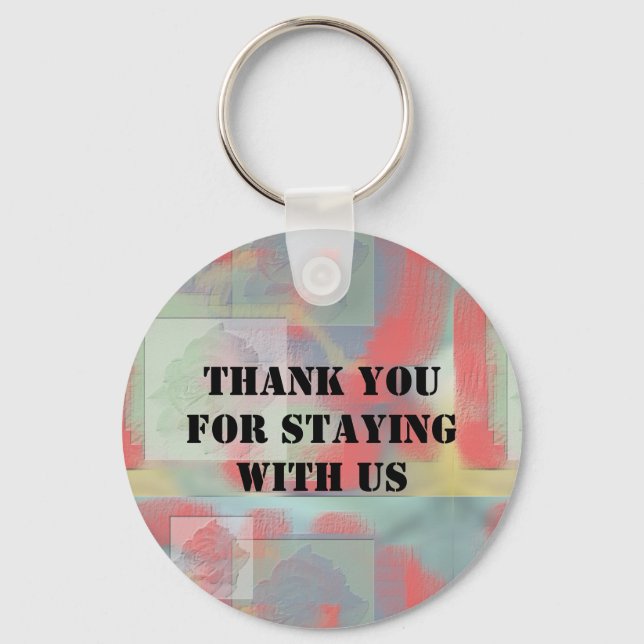 Thank You House Guest Vacation Abstract Floral Key Ring (Front)