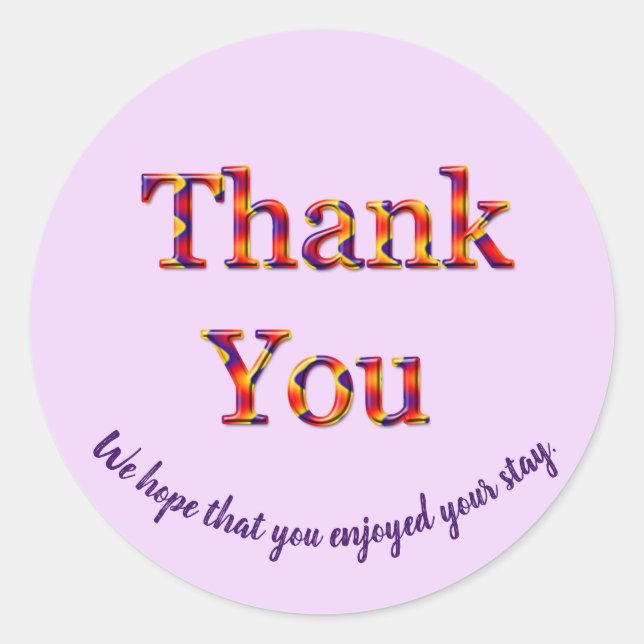 Thank You House Room Vacation Rental Guest Classic Round Sticker (Front)