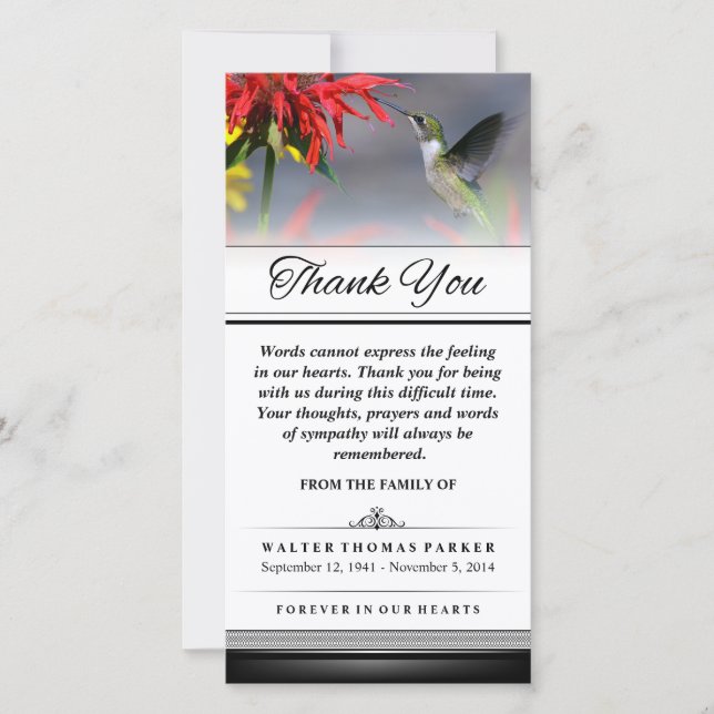 Thank You Hummingbird Words Cannot Express Card (Front)