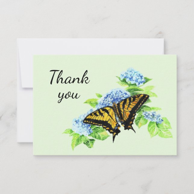 Thank You Hydrangea Butterfly Garden Nature Art Card (Front)