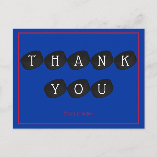 Thank You Ice Hockey Puck Custom Personalised Postcard (Front)