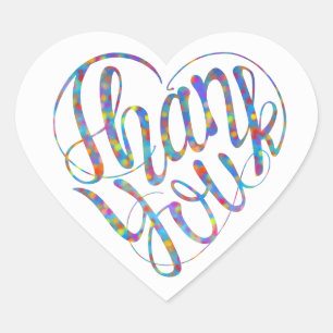 Thank you in 17 langs as heart shapes heart sticker