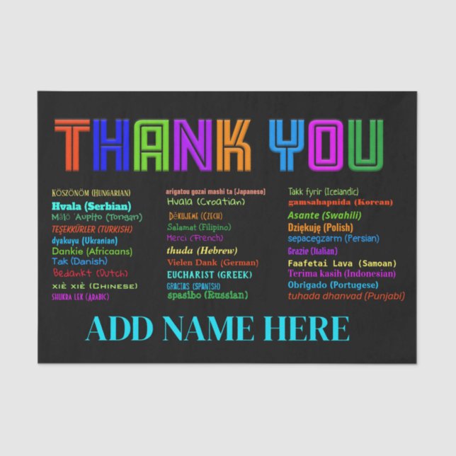 Thank You in 30 Languages Appreciation Tissue Paper (Front)
