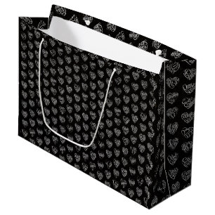 Thank you in 44langs as white heart shaped pattern large gift bag