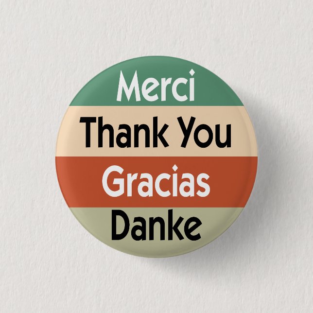 Thank you in 4 languages 3 cm round badge (Front)