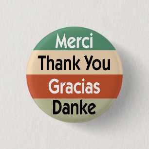 Thank you in 4 languages 3 cm round badge
