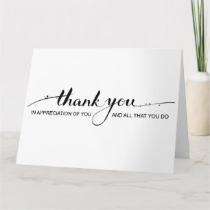 "Thank you, In appreciation of you" Thank you Card