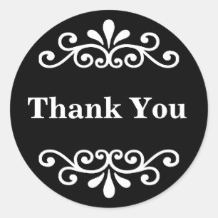 Thank You in Black and White Classic Round Sticker