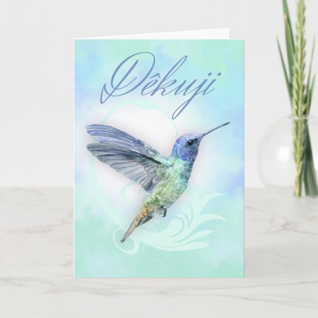 Thank You In Czech - Watercolor Hummingbird Print Card (Front)