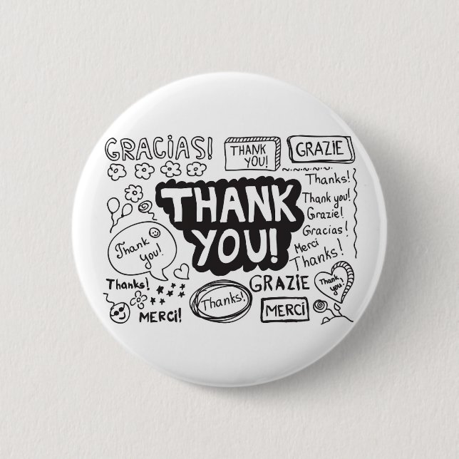 Thank You In Different Languages 6 Cm Round Badge (Front)