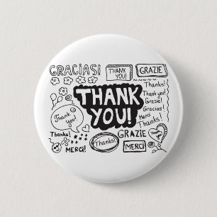 Thank You In Different Languages 6 Cm Round Badge