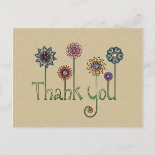 Thank You in Doodle Art Flowers Postcard