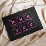 Thank You in Elements: A Creative and Pink Card<br><div class="desc">This image is a creative representation of a message using elements from the periodic table. Each element’s atomic number, symbol, and name are displayed in individual pink squares to spell out “Th N K Y O U” or “Thank You.” The image consists of six pink squares against a black background....</div>