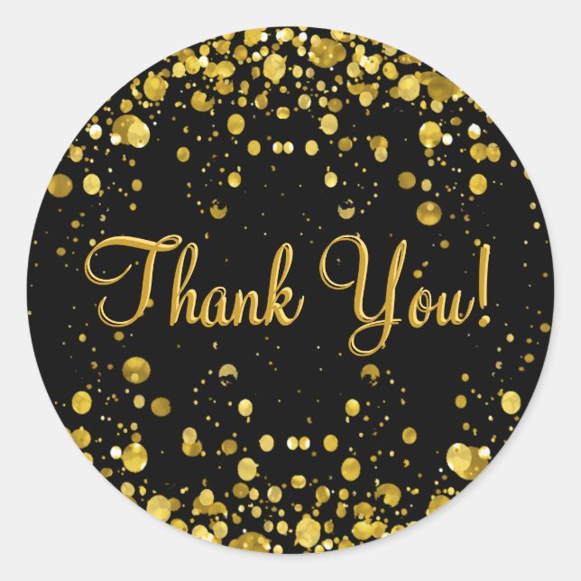 Thank You in Gold Confetti Classic Round Sticker (Front)