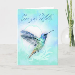 Thank You In Italian - Watercolor Humminbird Card