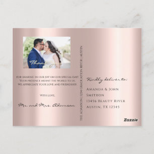 Thank You In Love Wedding Photo Gold Script Rose Postcard