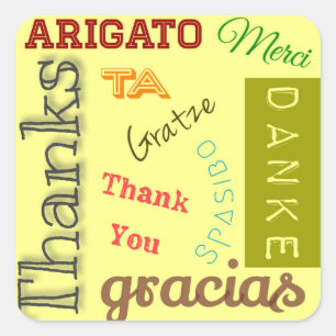 Thank You in Many Languages Typography Design Square Sticker