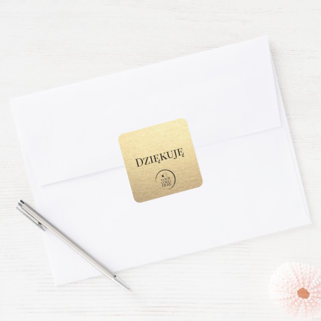 Thank You in Polish Dziękuję Your Business Logo  Square Sticker (Envelope)