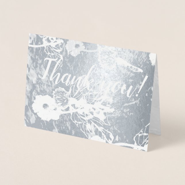 "Thank you" in Silver Floral Wedding Foil Card (Front)