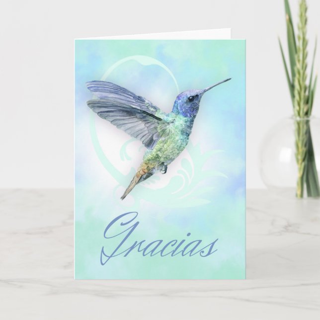 Thank You In Spanish - Watercolor Hummingbird Card (Front)
