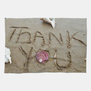 Thank you in the sand shells & beach tea towel