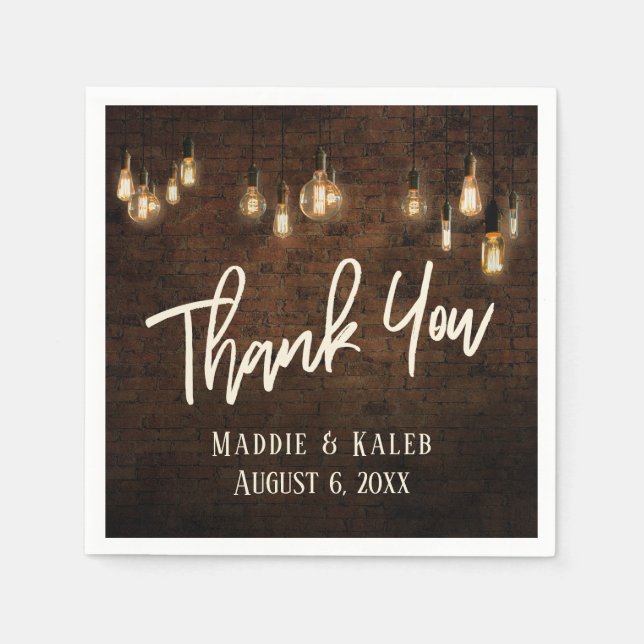 Thank You Industrial Bricks w/ Edison Lights Napkin (Front)