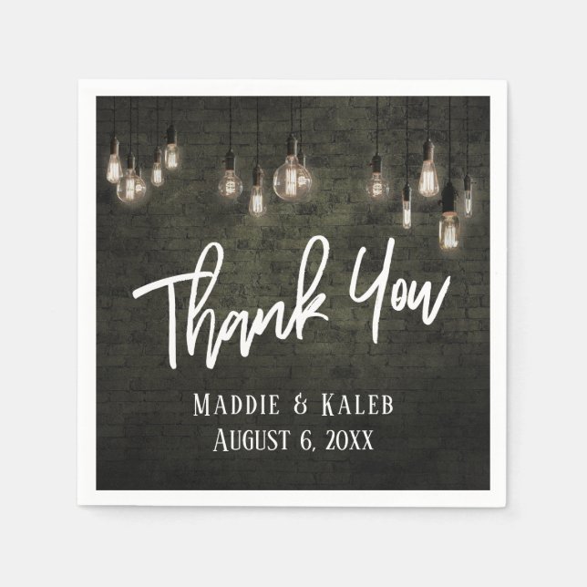 Thank You Industrial Bricks w/ Edison Lights Napkin (Front)