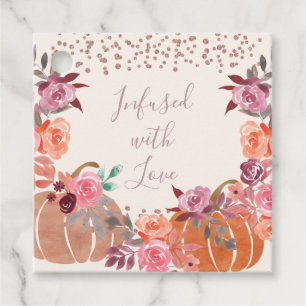Thank You Infused w/Love Autumn Floral Rose Gold Favour Tags
