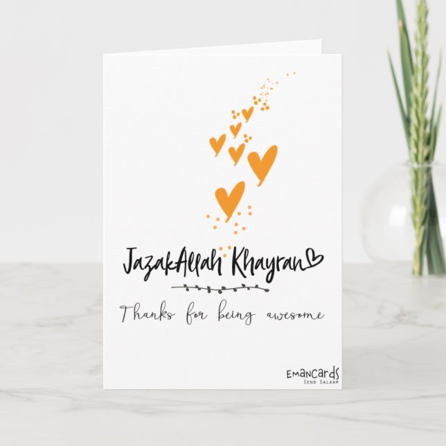 Thank You - JazakAllah with hearts Card (Front)