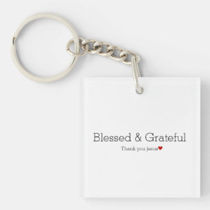 Thank You Jesus   Blessed & Grateful   Faith Heart Key Ring