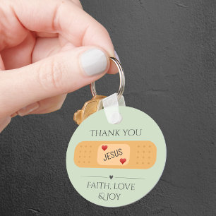 Thank you Jesus healing lord green Button Key Ring