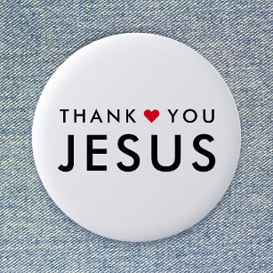 Thank You Jesus   Modern Christian Faith Heart 6 Cm Round Badge
