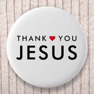 Thank You Jesus   Modern Christian Faith Heart 6 Cm Round Badge