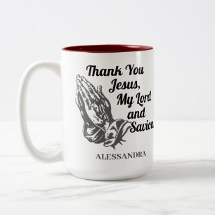 Thank You Jesus My Lord and Saviour Prayer Hands Two-Tone Coffee Mug
