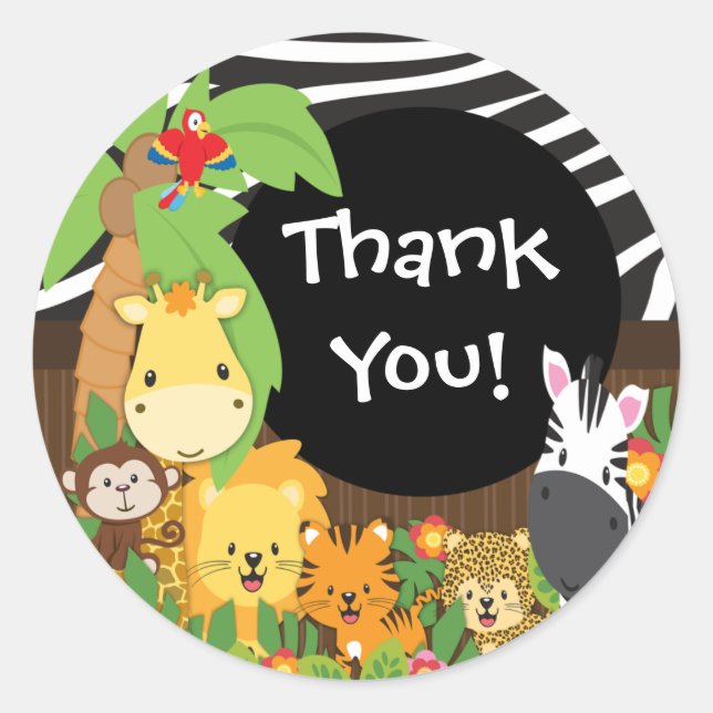 Thank You Jungle Safari Baby Animals Sticker (Front)