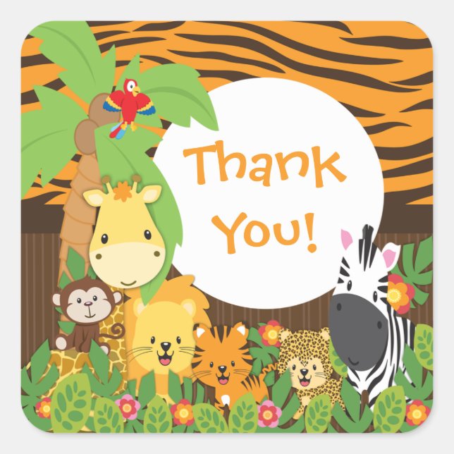 Thank You Jungle Safari Baby Animals Sticker (Front)