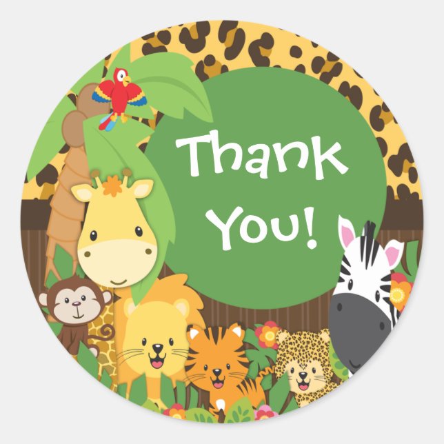 Thank You Jungle Safari Baby Animals Sticker (Front)