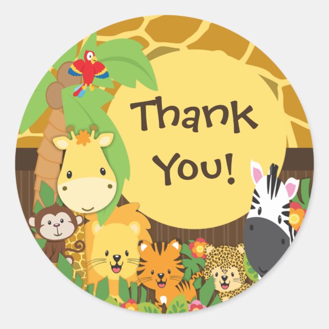 Thank You Jungle Safari Baby Animals Sticker (Front)