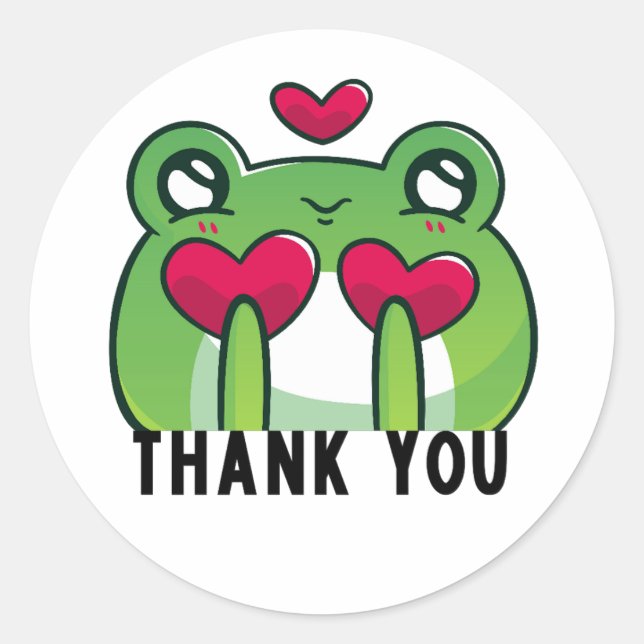 Thank You Kawaii Frog Sticker, Gift Label (Front)