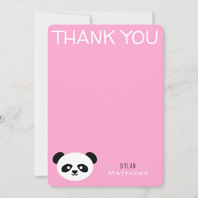 Thank You Kawaii Panda Bear Personalised Pink Card (Front)