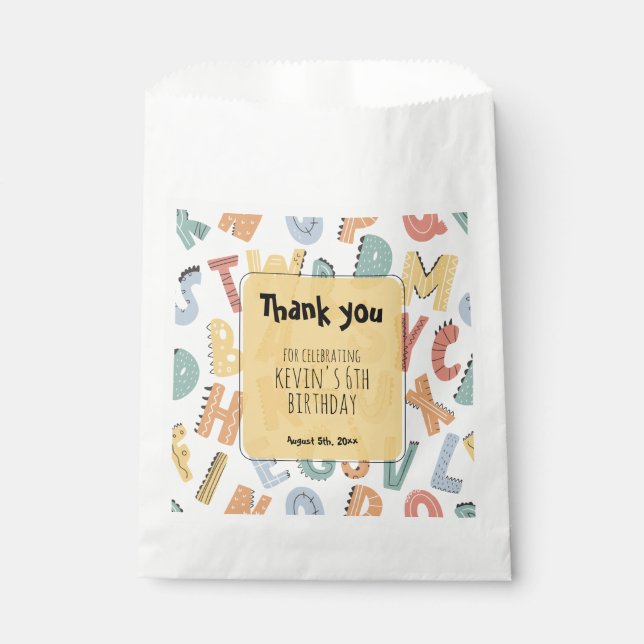 Thank you Kids Girls Boys Birthday Dinosaur Custom Favour Bags (Front)