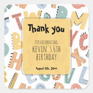 Thank you Kids Girls Boys Birthday Dinosaur Custom Square Sticker
